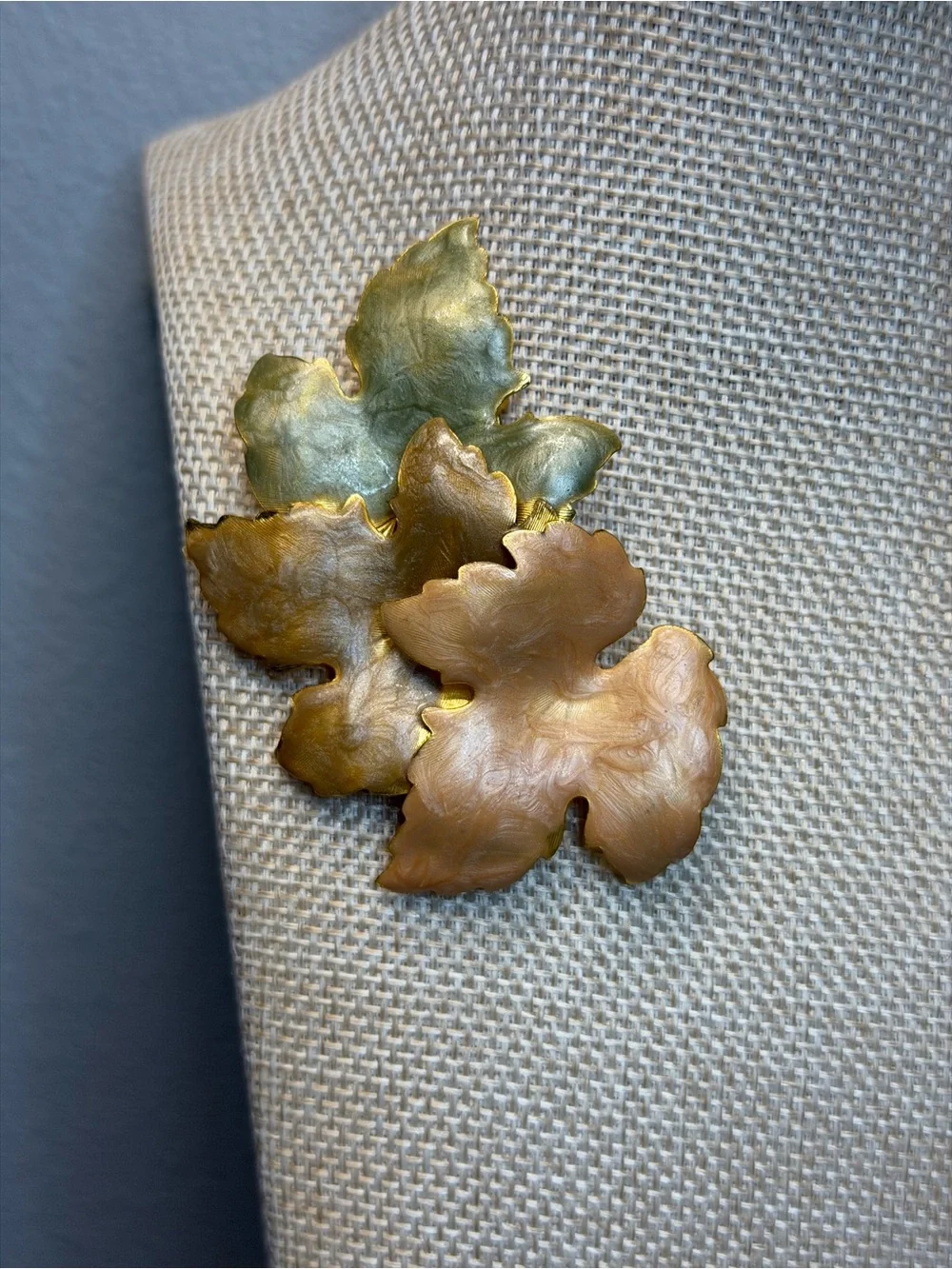 Gold and Light Green enamel Leaf Brooch